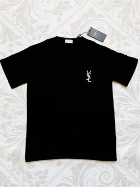Yves Saint Laurent Black Tee with White YSL Chest Logo